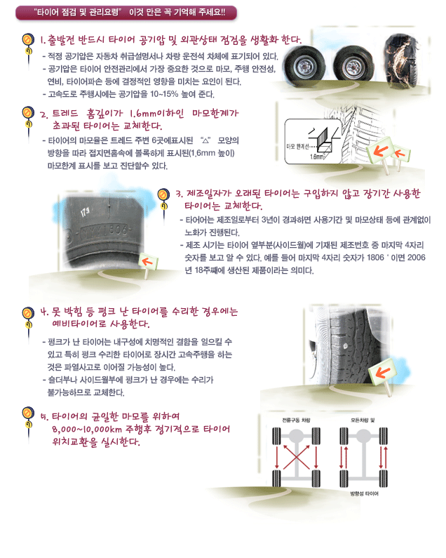 자동차 타이어 이용 주의 안내